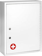 AdirMed Locking Medicine Cabinet Wall Mounted First Aid Cabinet with Lock, Lockable Wall Medicine Cabinet with Dual Lock and Dual Keys, 21" H x 16" W x 6" D, White
