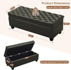 WUTUTUEE 50" Faux Leather Storage Ottoman Bench, End of Bed Upholstered Rectangle Storage Ottoman Tufted Living Room Bedroom Bench with Safety Hinge, Solid Wood Legs, Loads 500 lb(Green)