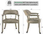 LEEMTORIG Large Dining Chairs with Casters and Arms, Rolling Dining Chairs with Wheels, Solid Wood Boss Caption's Chairs Office Desk Chairs, 26" D x25.2 W x 31.5" H, Soft Light Grey PU SY-1318-UA