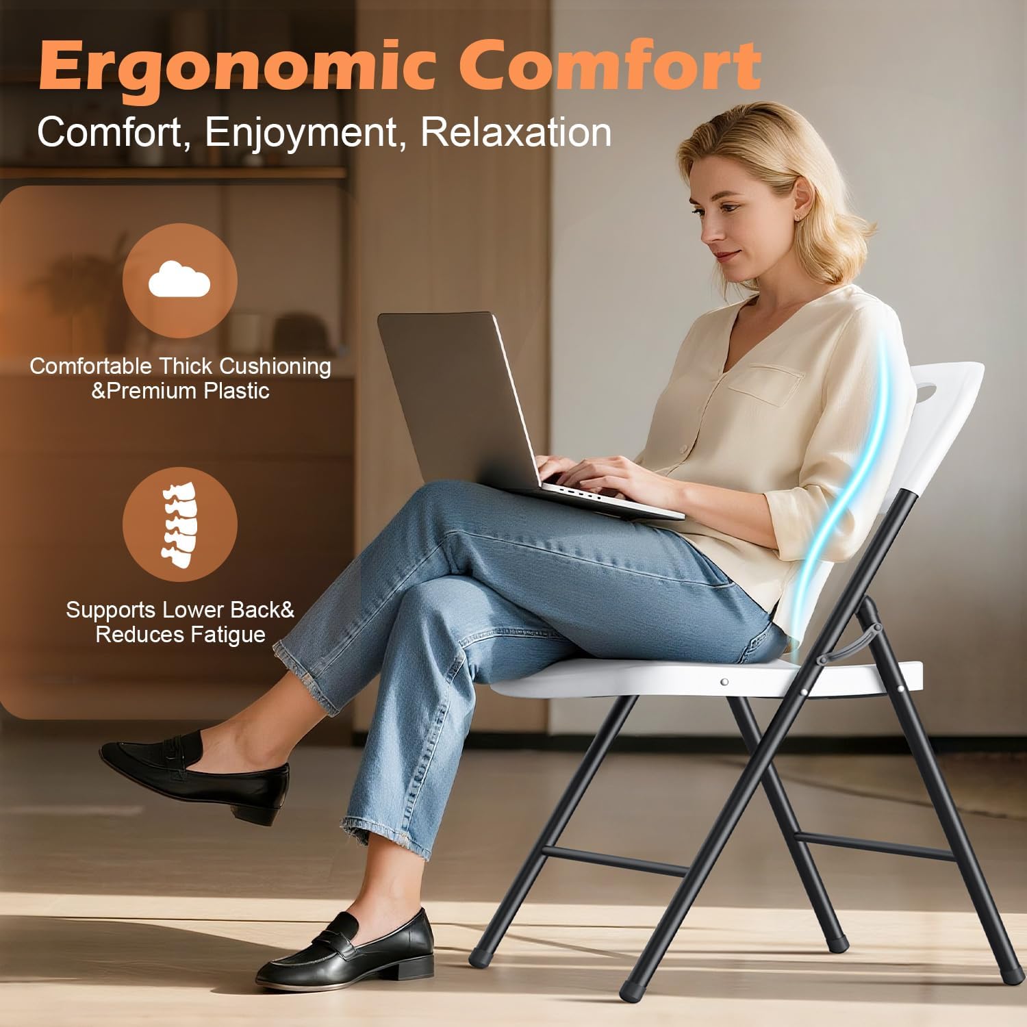 VTOY Heavy Duty Folding Chairs, 450 lbs Capacity Stackable Plastic Chairs, Durable & Comfortable for Indoor Outdoor, Wedding, Party, Patio, Office (White 2 Pack)