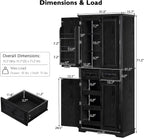 SOFTSEA Kitchen Pantry Cabinet with 6 Door Shelves and 2 Drawers, Farmhouse Embossed Texture Cupboard Cabinet with 3 Pull Out Organizers, Kitchen Hutch for Dining Room Living Room, Black