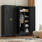 71" Tall Metal Wardrobe Closet with Adjustable Shelves and Hanging Rod, 2 Doors Office Storage Locker Cabinet for Home, Office, Bedroom, Laundry Room, Black