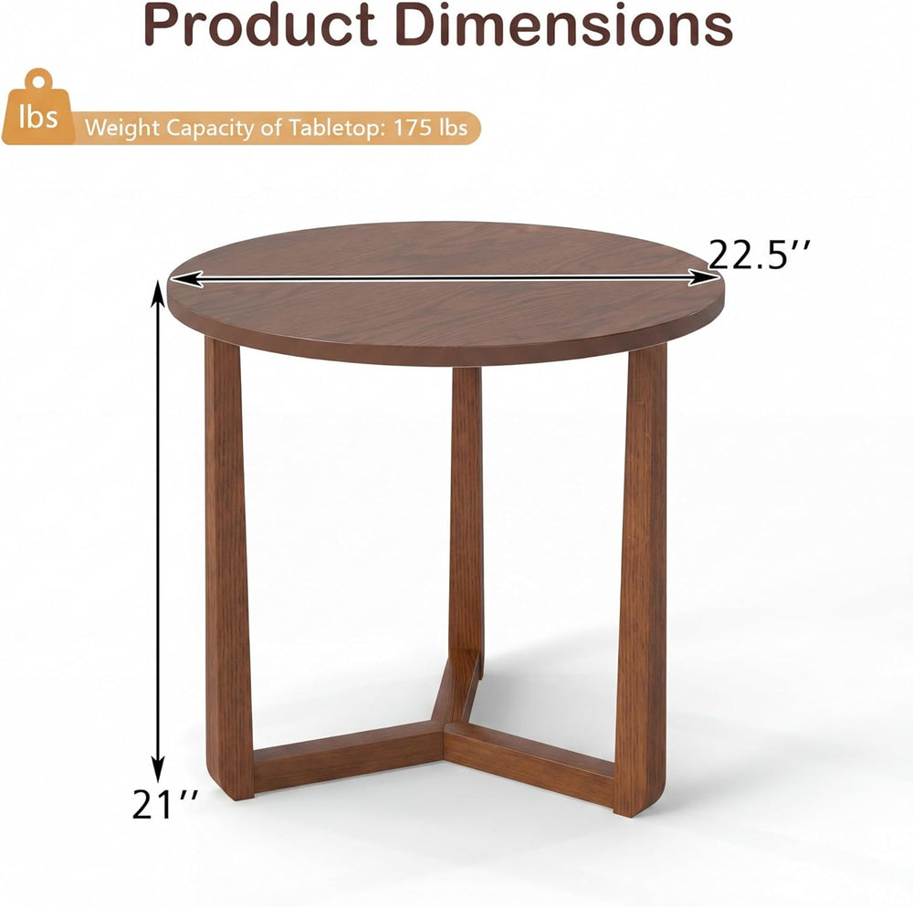 Tangkula Farmhouse Side Table, 22.5” Round End Table with Solid Rubber Wood L...