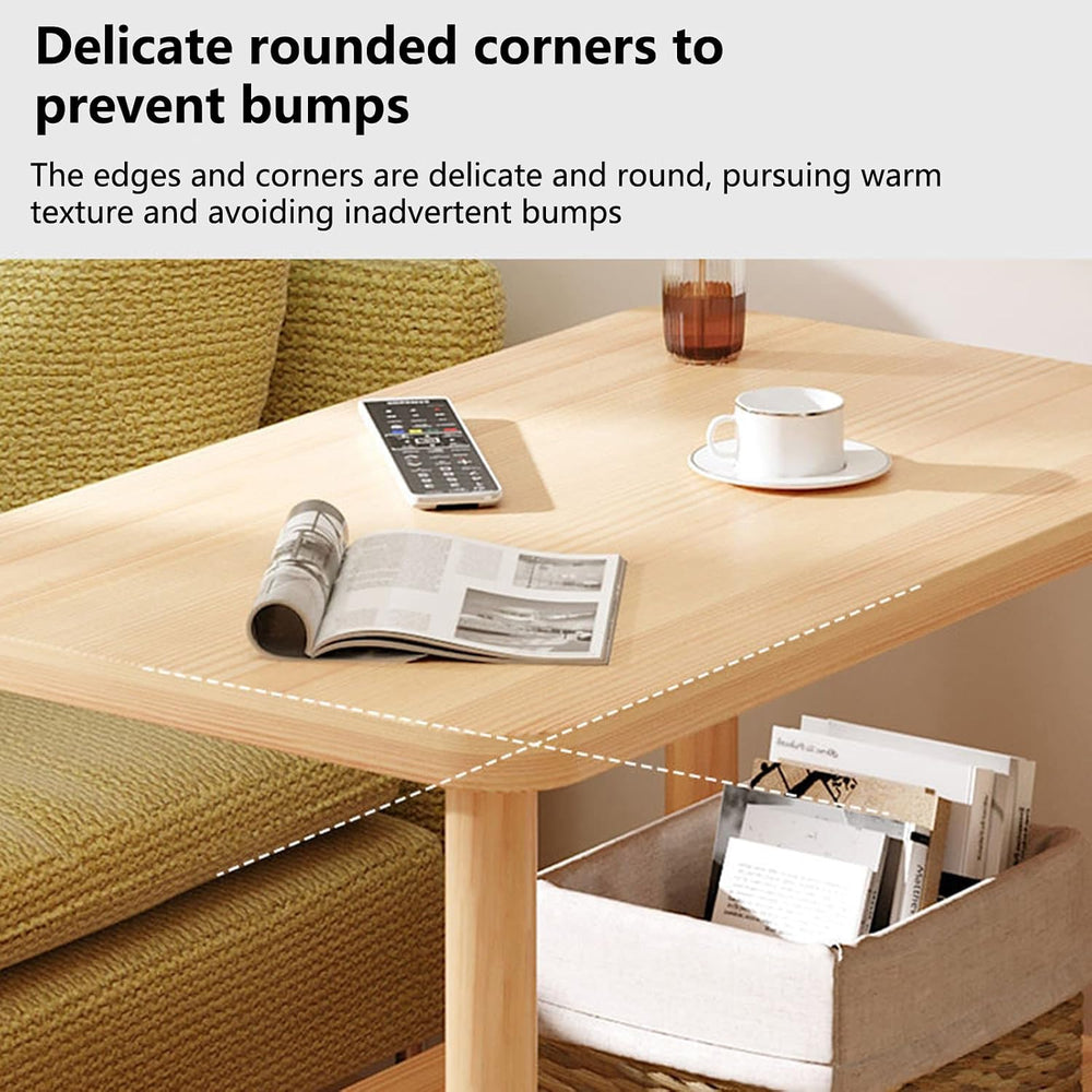 Sofa Side Table with Wheels,Wooden Night Stand with Open Shelf,2 Tier Small R...