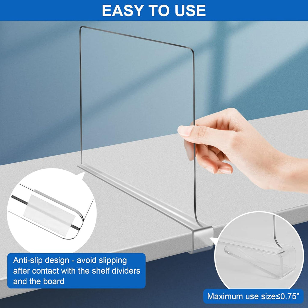 Acrylic Shelf Dividers for Closet Organization 8PCS Closet Shelf Divider Closet Dividers for Shelves Shelf Organizer for Closet Shelf Organizer for Wood Closet Separator Clear