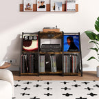 Large Record Player Stand Vintage Record Stand-Large Vintage Record Player Table with Power Outlet and LED Light,Record Storage Rack with Vinyl Display Shelf for Up to 300 Albums