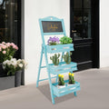 Plant Stand with Chalkboard, 3-Tier Freestanding Ladder Shelf for Indoor and Outdoor Use, Wood Rack for Living Room and Balcony, Space-Saving Design