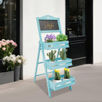 Plant Stand with Chalkboard, 3-Tier Freestanding Ladder Shelf for Indoor and Outdoor Use, Wood Rack for Living Room and Balcony, Space-Saving Design