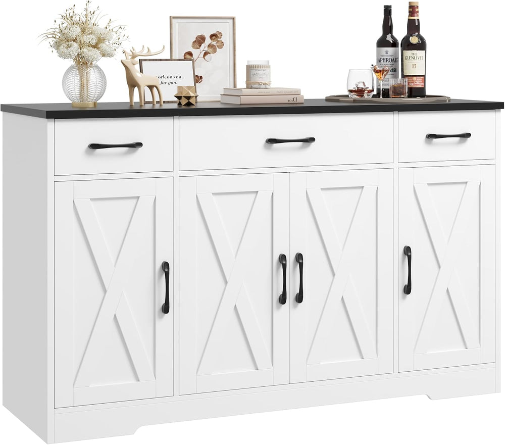 HOSTACK Kitchen Buffet Sideboard Storage Cabinet, Coffee Bar Cabinet, White