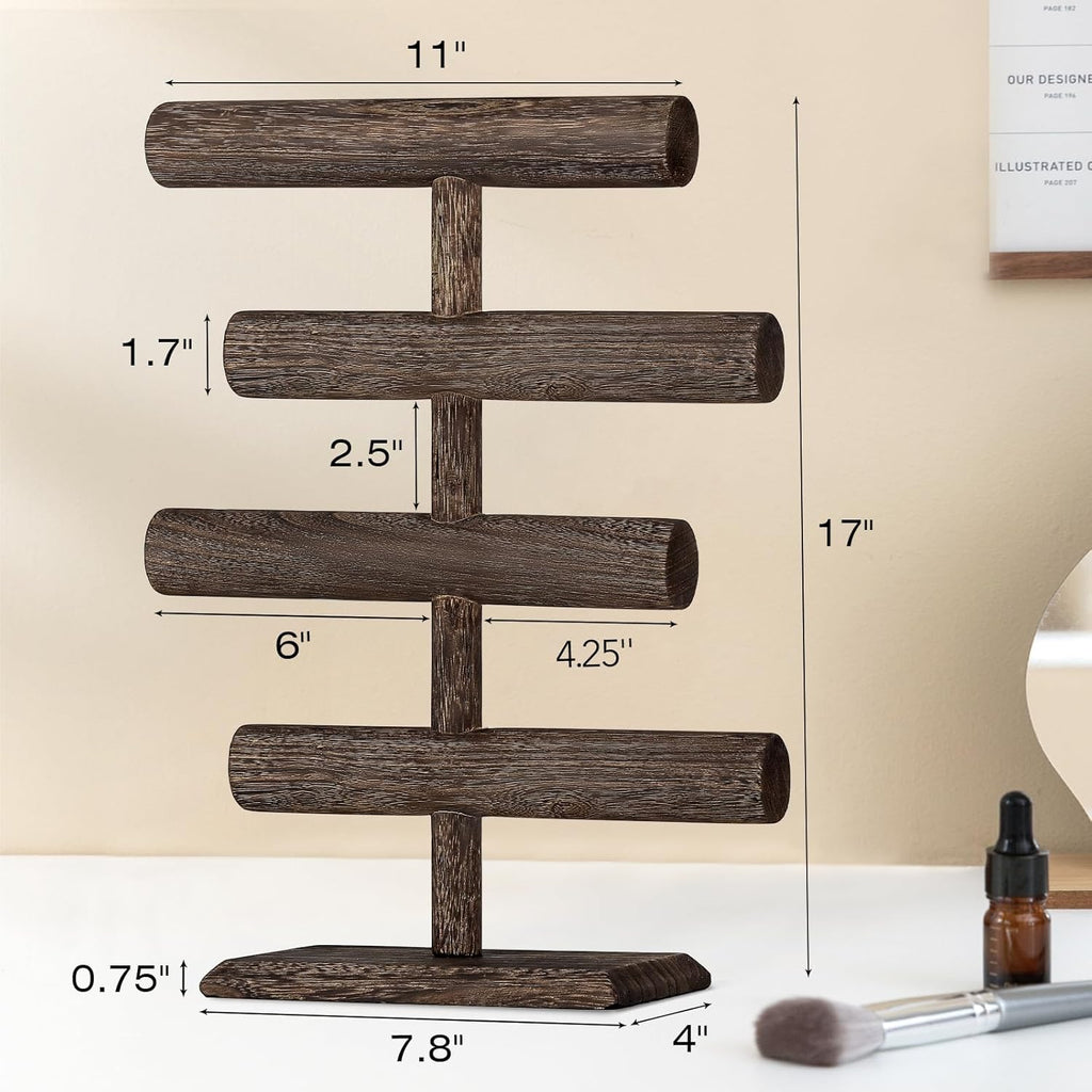 LadyRosian 4 Tier Wooden Display Jewelry Accessory Stand Jewelry Bracelet Holder Bangle Watch Necklace Storage Jewelry Holder Stand Display Organizer (Brown-4 layers)