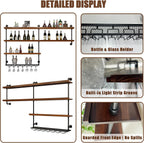 Solid Wood Wall Mounted Wine Rack, Large Wine Rack with LED Light, 4 Tiers Liquor Bottles Floating Shelves with Glass Holder, Industrial Bar Shelves for Home Bar Dining Room (78.7 IN/ 200CM)