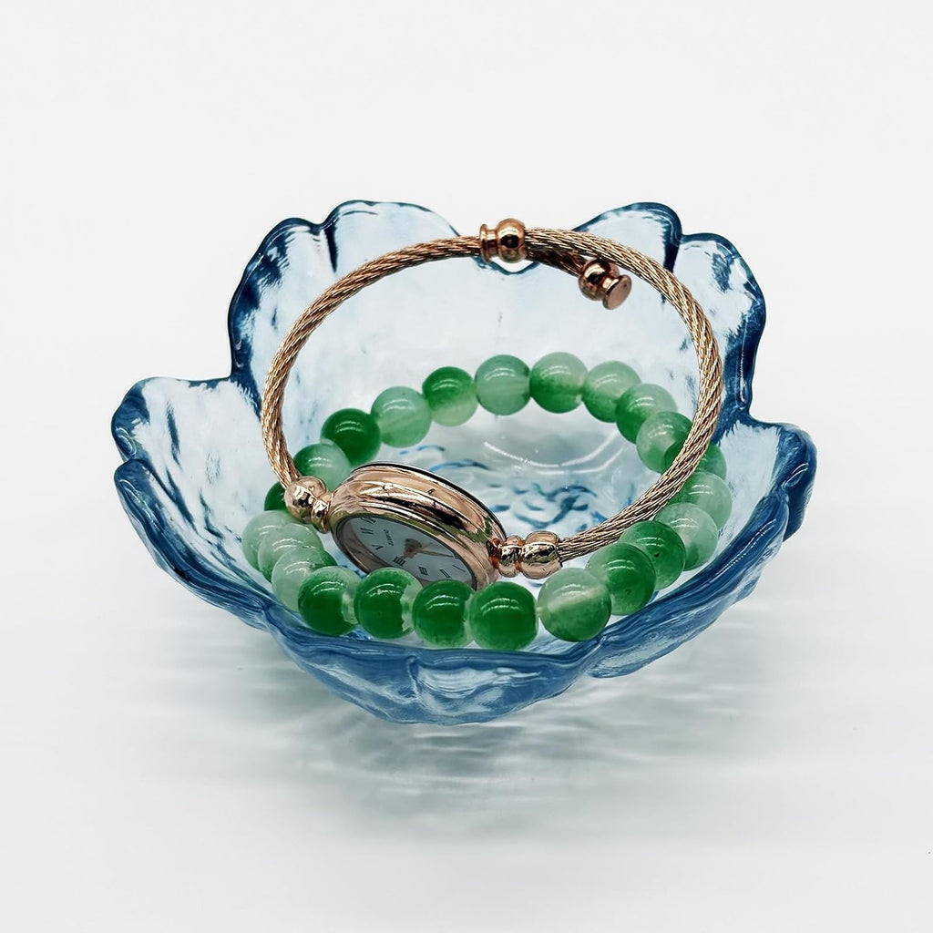 Flower Ring Dish Jewelry Tray, Glass Jewelry Dish Tray, Aesthetic Room Decor Small Trinket Dish, Nightstand Jewlery Ring Holder Dish, Bathroom Jewelry Plate Bowl for Rings Earrings Wife Gift (Blue)