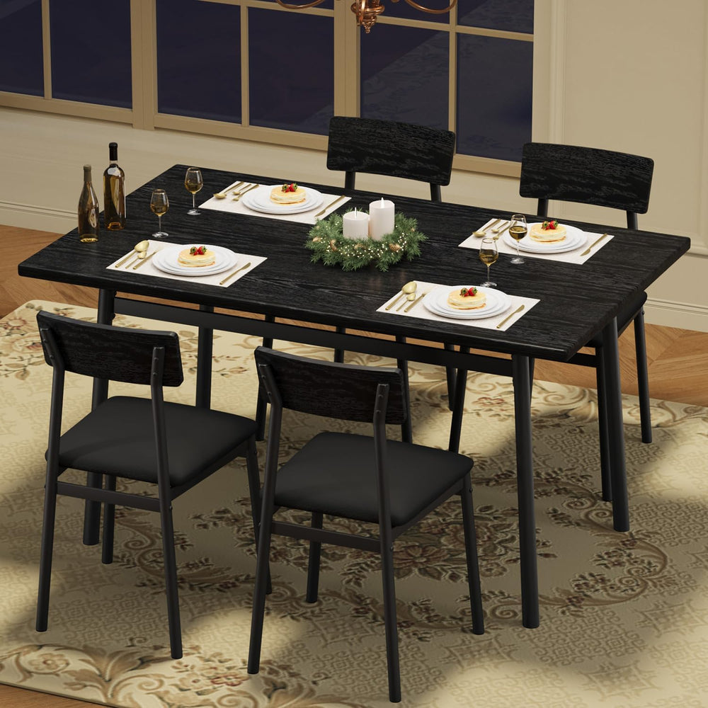 Garvee Dining Table Set for 4 with 4 Upholstered Chairs, Dining Room Table Se...