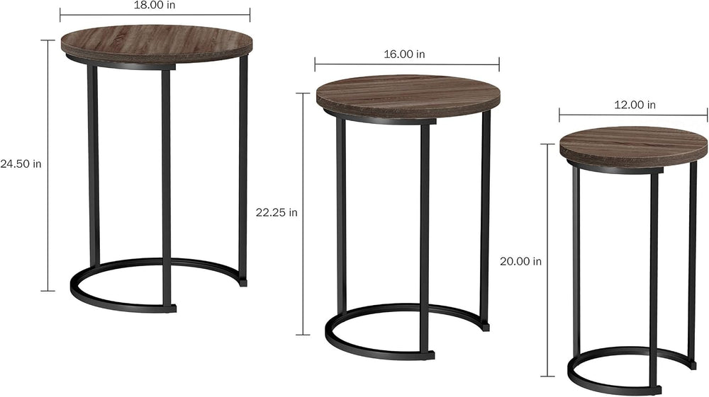 Lavish Home Round Nesting Tables Set of 3, Woodgrain-Look Top, Gray-Brown | 2...