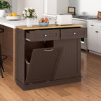 Tilt Out Trash Cabinet, Laundry Cabinet with 2 Drawers & Adjustable Shelf, Rubber Wood Counter Top, Recycle Bins for Dining Room, Kitchen (Brown)