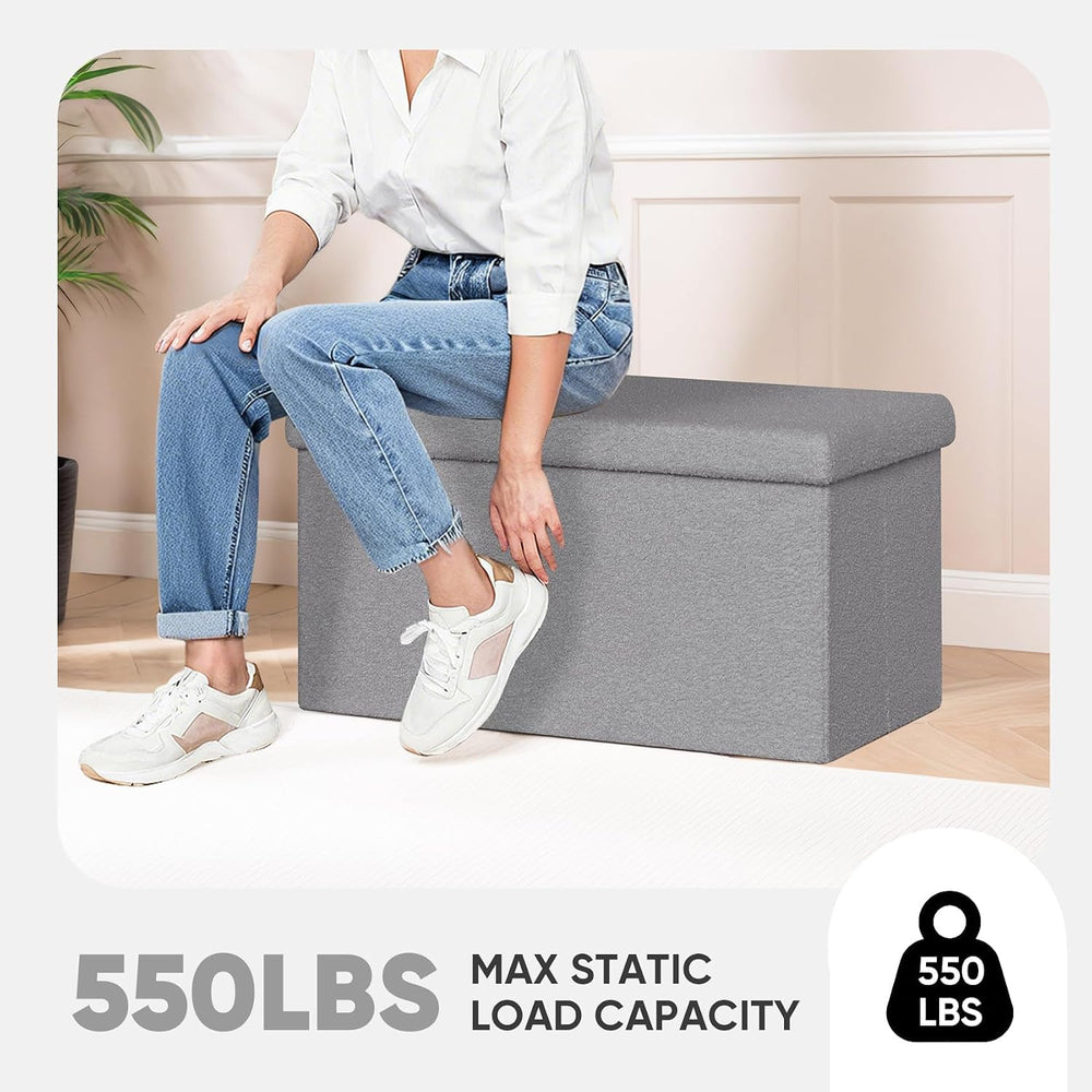 PINPLUS Folding Storage Ottoman Bench, Sherpa Ottoman with Storage, Large Lon...