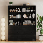 TUSY 71" Large TV Stand Set - TV Entertainment Center for TVs up to 65", Media Center with Tempered Glass Doors and Drawer, TV Hutch with Bookshelves for Living Room (Black, BEEB)