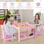 Kids Table and Chairs, 3 in 1 Wooden Kids Table with Storage Drawer, Removable Blackboard, Reversible Tabletop, Toddler Table and Chair Set for Drawing, Reading (Pink)