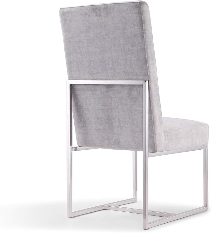 Manhattan Comfort Element Modern Velvet Dining Chairs, High Density Foam, Chrome Finish Stainless Steel Frame, High-Back, Fully Assembled Industrial Chic Accent Furniture, Set of 2, Grey