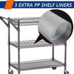 REGILLER 3 Tier Heavy Duty Rolling Utility Cart,18" D x 30" W x 36.6" H Rolling Carts with Wheels,Commercial Grade Metal with Handle Bar & Shelf Liner,Trolley Serving Storage Cart for Kitchen Black