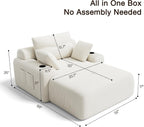 69” Oversized Chaise Lounge Chair Indoor, Modern Boneless Chaise Lounge Reading Chairs with 4 Side Pockets and 2 Cup Holders, Comfy Corduroy Sleeper Sofa Bed for Living Room Bedroom, Warm White
