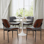 Dining Chairs Set of 2, Mid-Century Modern Upholstered PU Leather Chairs with Walnut Back and Metal Legs Adjustable Feet for Kitchen Dining Room, Dark Gray Shell Strips