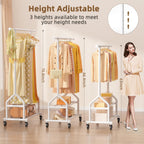 EAGMAK Heavy Duty Clothes Rack Load 556 LBS, Rolling Clothing Rack With Shelves, Height Adjustable Metal Clothes Hanger with Wheels Portable Wardrobe Organizer Garment Rod for Hanging Clothes (White)
