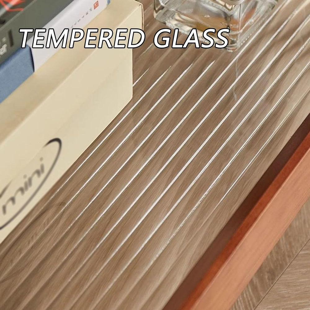 Solid Wood Tv Tray Side Tables with Tempered Glass and Metal Frame,Small Snac...