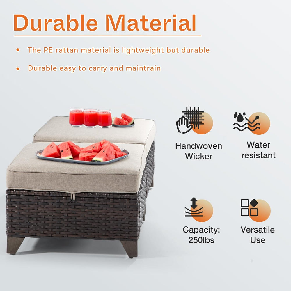 Joyside Patio Ottoman Set of 2, All Weather Outdoor Rattan Ottomans Patio Foo...