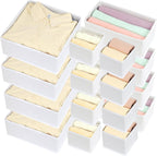 16 Pcs Drawer Organizer,Fabric Closet Organizer and Storage Baskets,Foldable Drawer Divider for Clothing,Sock,Ties,Underwear Drawer Organizers,Cabinet Storage Boxes (White)