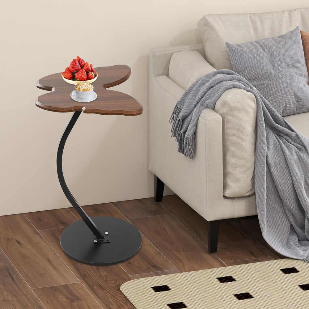 C-Shaped End Table, Butterfly Shaped Sofa Side Table with Metal Frame, Modern...
