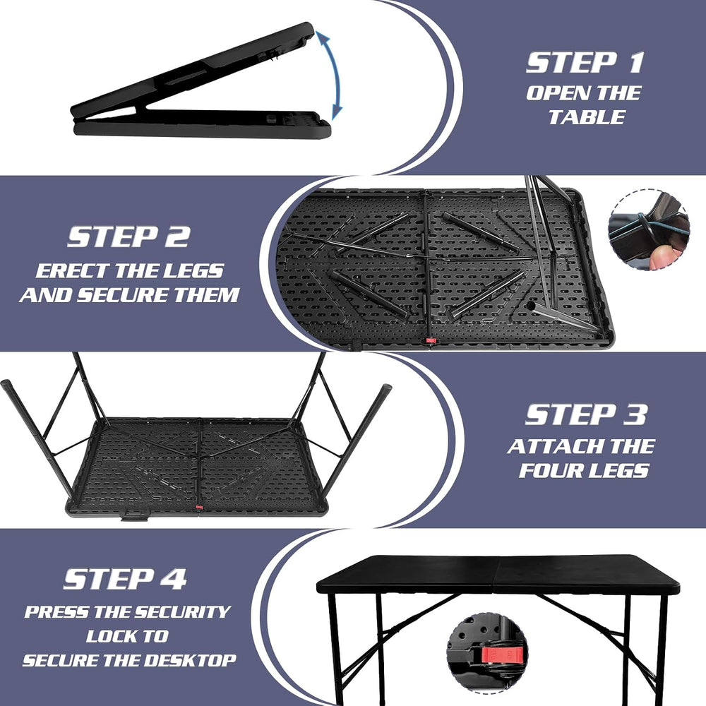 Camp Field 4 FT Plastic Folding Table, Portable Heavy Duty Indoor Outdoor | 4...