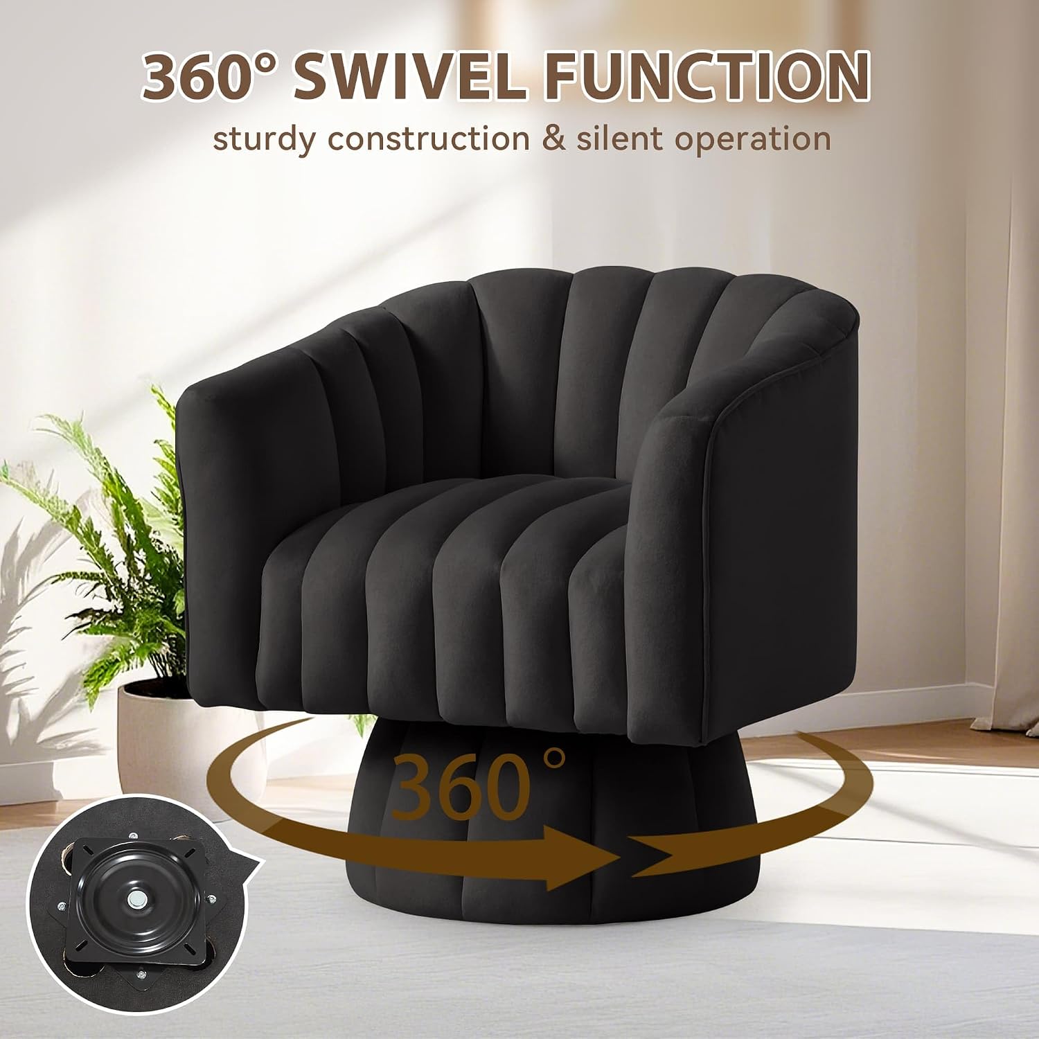 YSICK Swivel Accent Chair,360°Swivel Barrel Chairs, Mid-Century Chair with Wide Upholstered, Modern Velvet Fabric, Round Armchair for Living Room, Lounge, Bedroom