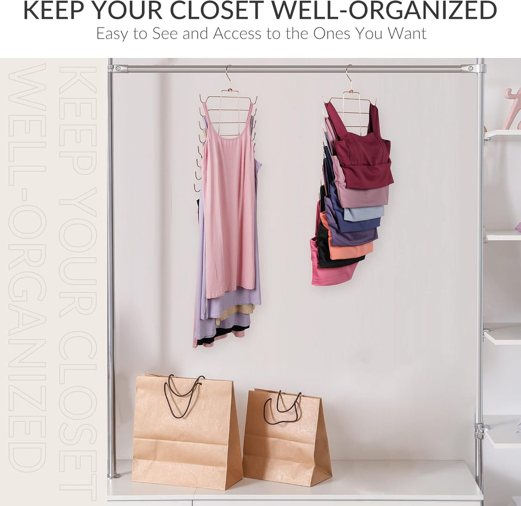 ZEDODIER Tank Top Hanger Space Saving, Bra Hangers for Closet Organizer, Hanging Bra Organizer Tank Tops Holder with 8 Hooks, Closet Organizers and Storage Small Space Solutions, Rose Gold
