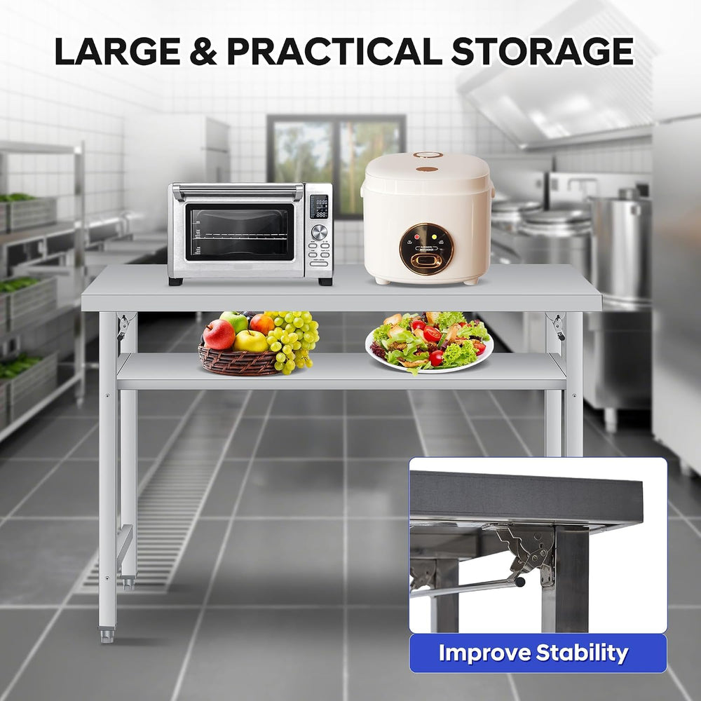 48" x 24" Stainless Steel Folding Table - 920 LBS Commercial Foldab...