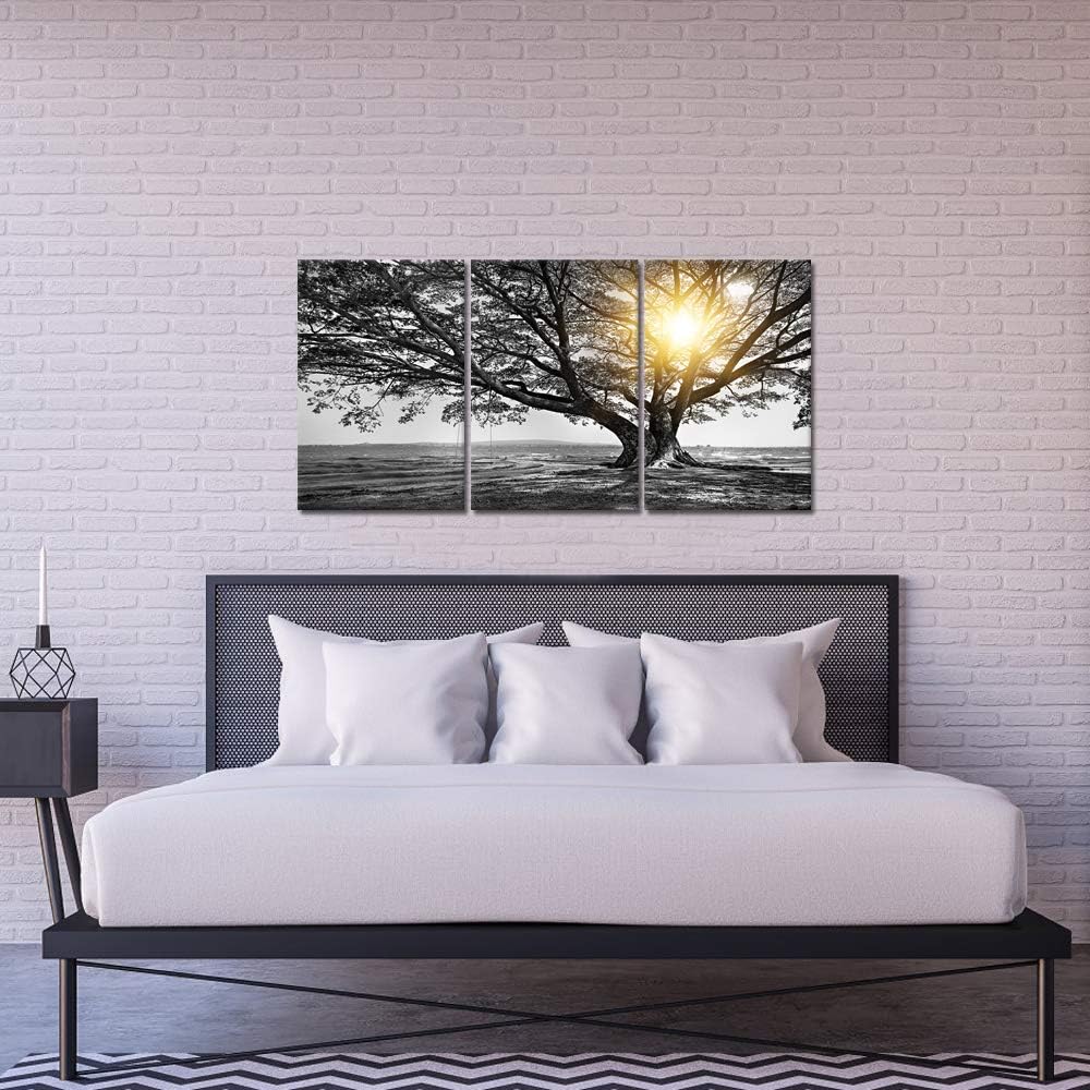 Biuteawal 3 Piece Wall Art Black White Tree at Warm Sunrise Landscape Picture...