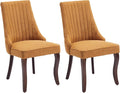 Dining Chairs Set of 2，Linen Channel Tufted Kitchen Dining Room Chair with Curved Solid Wood Legs, Comfortable Fabric Upholstered Dining Chair for Dining Room, (Gold, 2pc)