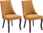 Dining Chairs Set of 2，Linen Channel Tufted Kitchen Dining Room Chair with Curved Solid Wood Legs, Comfortable Fabric Upholstered Dining Chair for Dining Room, (Gold, 2pc)