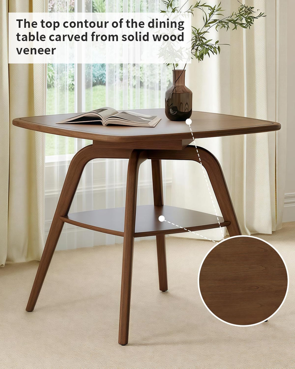 LKTART Small Dinner Table for 2, 29.5" Long Square Solid Wood Dining Tab...