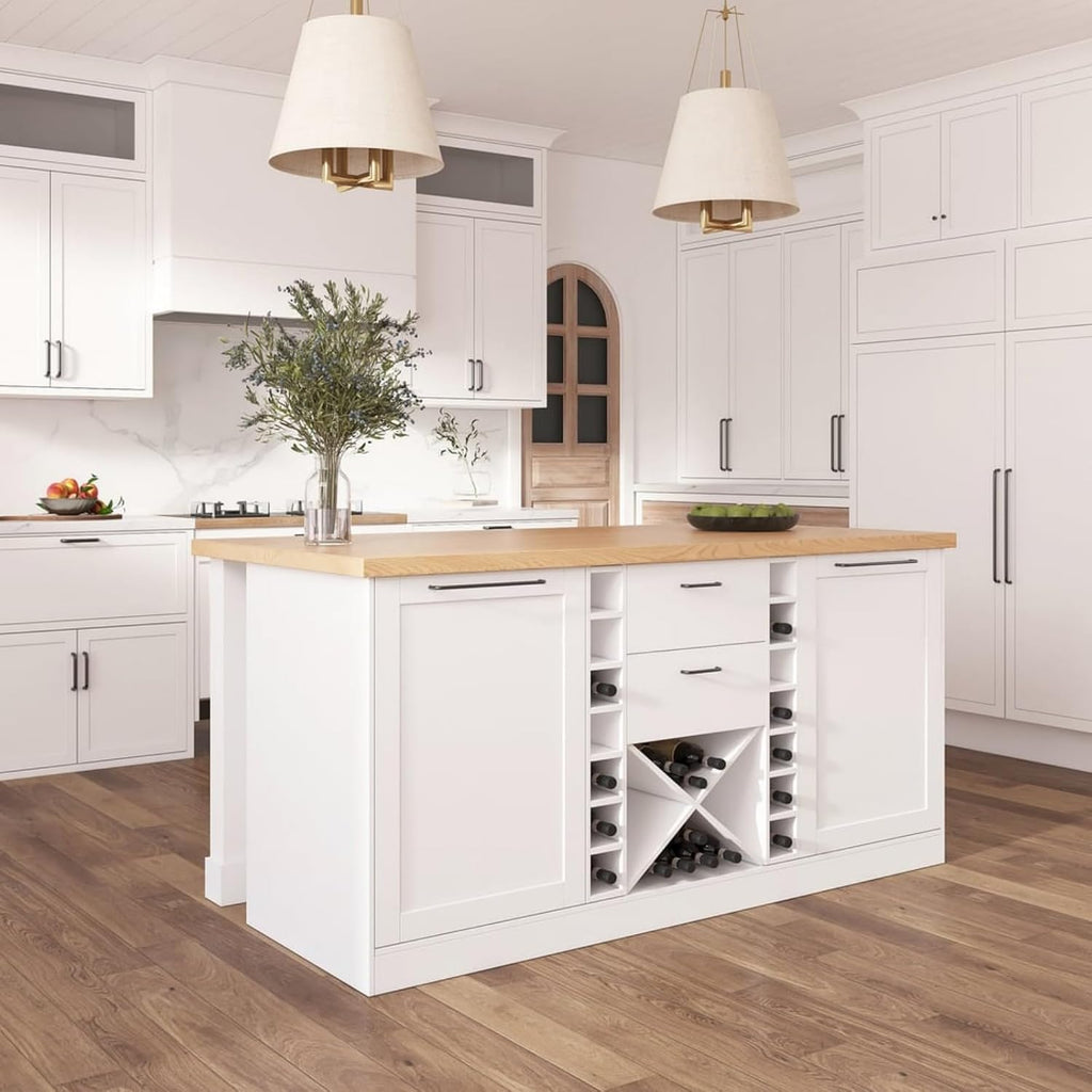 homary 59" Modern Kitchen Island with Storage & Wine Rack, Natural & White Kitchen Table with 2 Drawers, 2 Doors & Adjustable Shelves for Kitchen, Dining Room Prep Station & Organizer