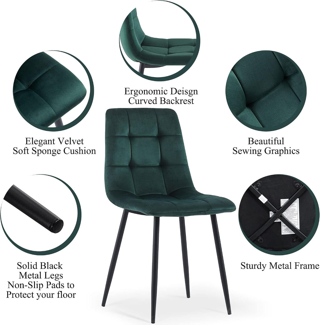Homedot 5 Pieces Dining Table Set for 4, Rustic Round Dining Table Fluted with Velvet Dining Chairs Upholstered, Walnut Kitchen Table & Green Chairs Set for Living Room, Dining Hall