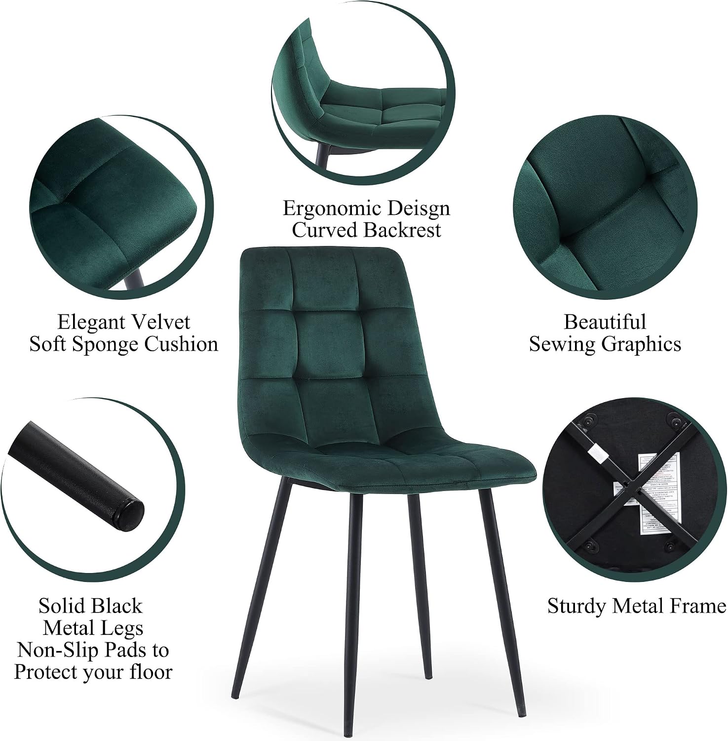 Homedot 5 Pieces Dining Table Set for 4, Rustic Round Dining Table Fluted with Velvet Dining Chairs Upholstered, Walnut Kitchen Table & Green Chairs Set for Living Room, Dining Hall