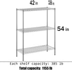 18" Deep x 42" Wide x 54" Height Wire Shelving Kit | 3-Tier | NSF Commercial Storage Rack Unit