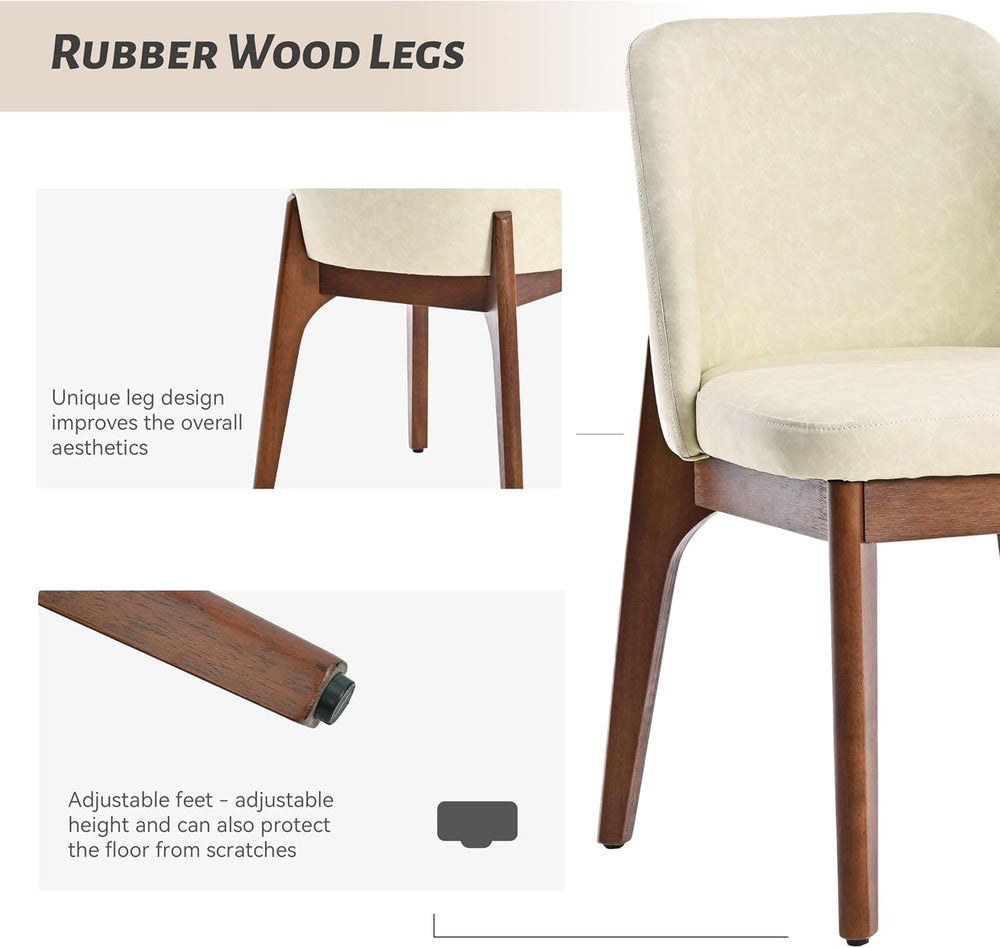 VKNOW Dining Chairs Set of 2, Faux Leather Wooden Kitchen Chairs, Beige