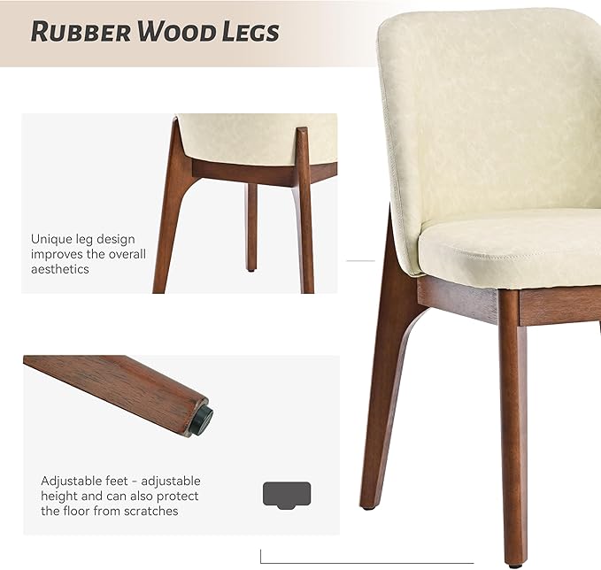 VKNOW Modern Dining Chairs Set of 2, Faux Leather Kitchen Chairs with Wood Legs, Upholstered Side Chair for Kitchen Dining Room, Beige