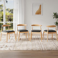 Farini Mid Century Modern Dining Chairs Set of 4, Solid Wood Frame Kitchen Chairs with PU Leather Upholstered Seat for Dining Room & Breakfast Nook,Natural-Black