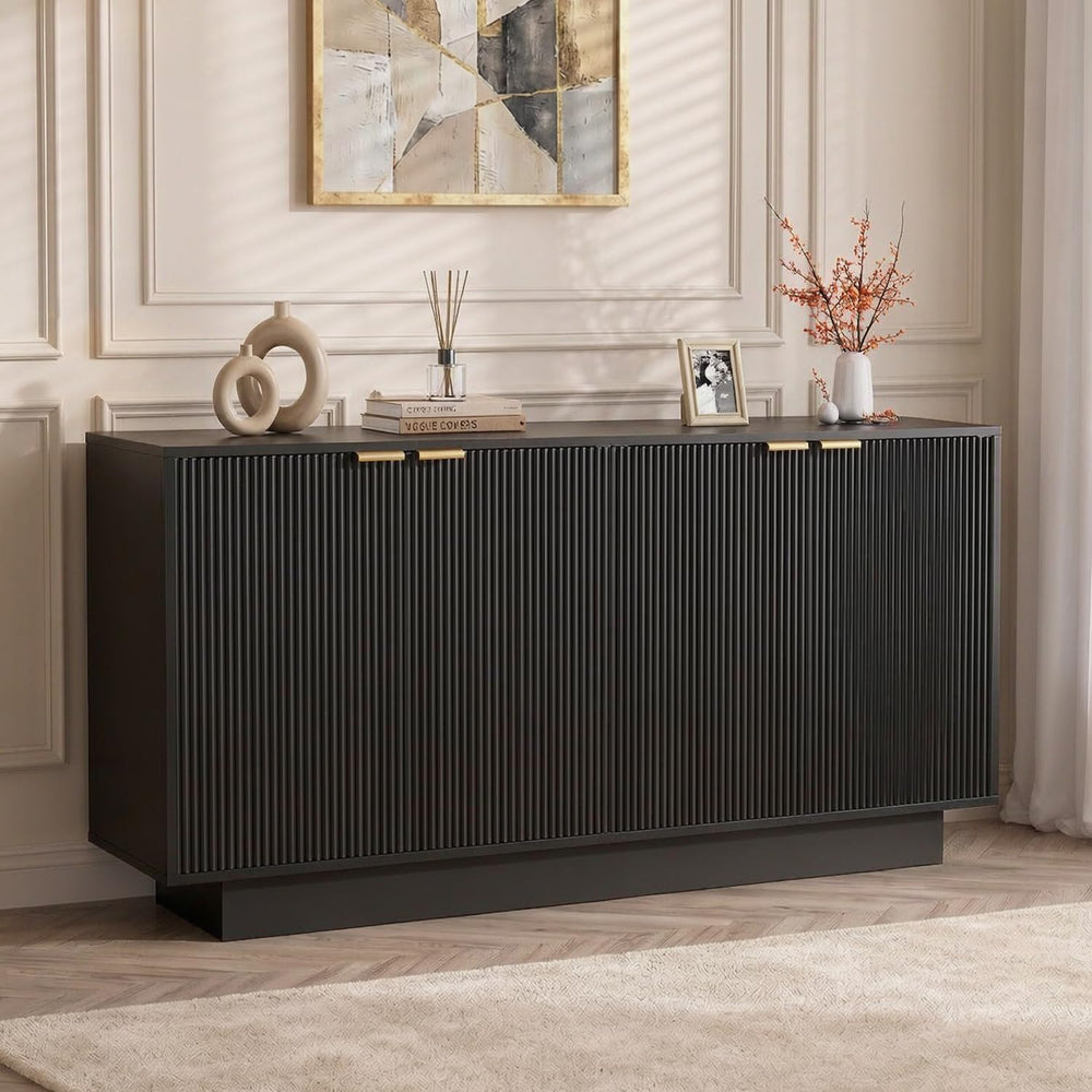63" Fluted Buffet Cabinet, Credenza Storage Cabinet with Adjustable Shelf