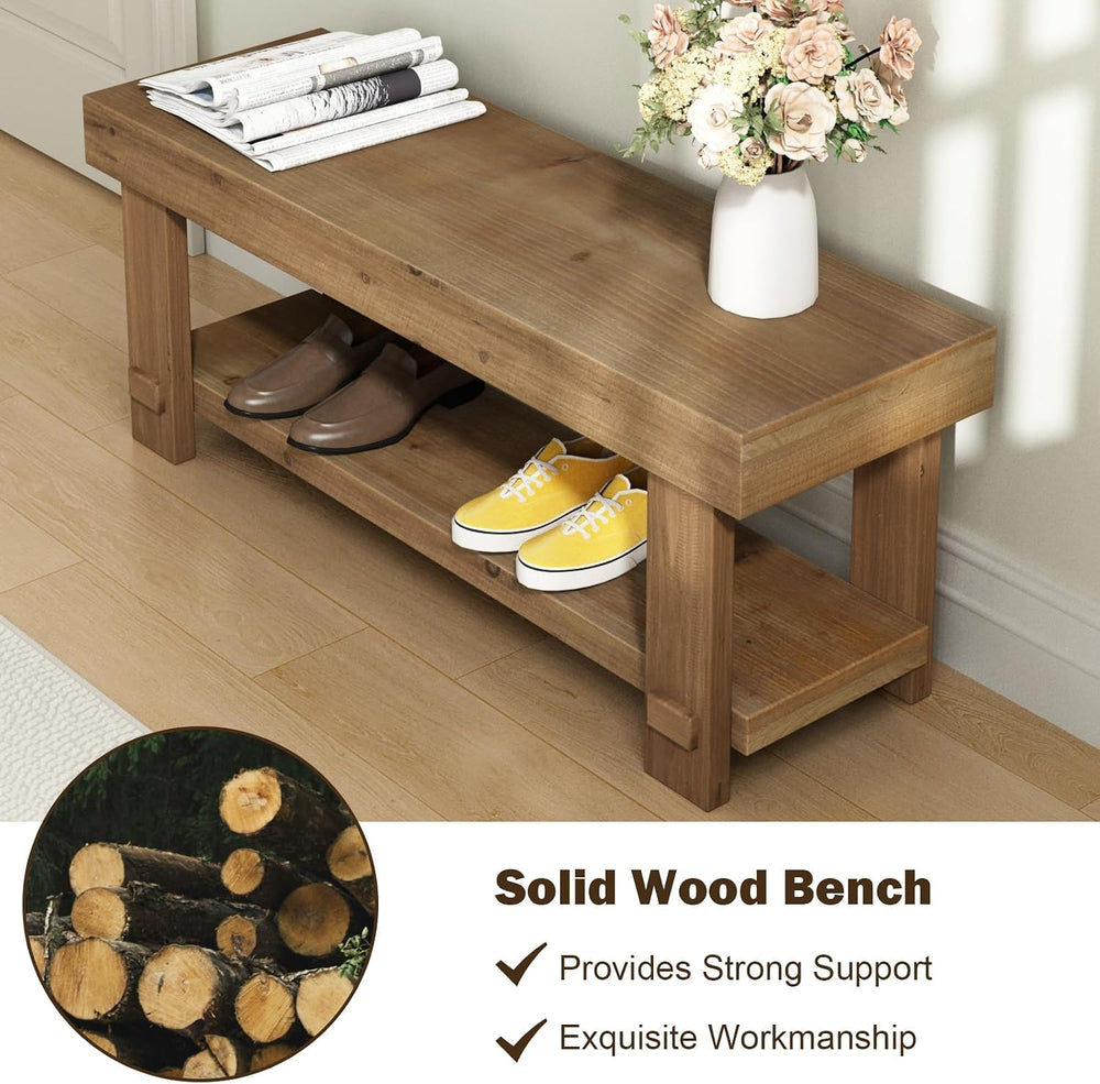 Solid Wood Bench - 42.5" Long Farmhouse Entryway Bench, Narrow End of Be...