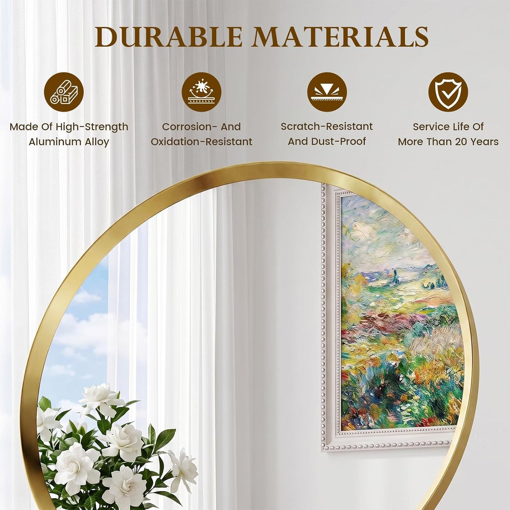 24 inch Brushed Gold Round Bathroom Mirror,Circle Mirror