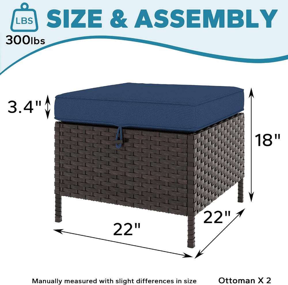 Patio Wicker Ottomans with Removable and Washable Covers, PE Rattan Outdoor F...